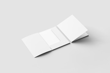 Realistic A4 size single pocket reinforced Folder with business card mock up isolated on soft gray...