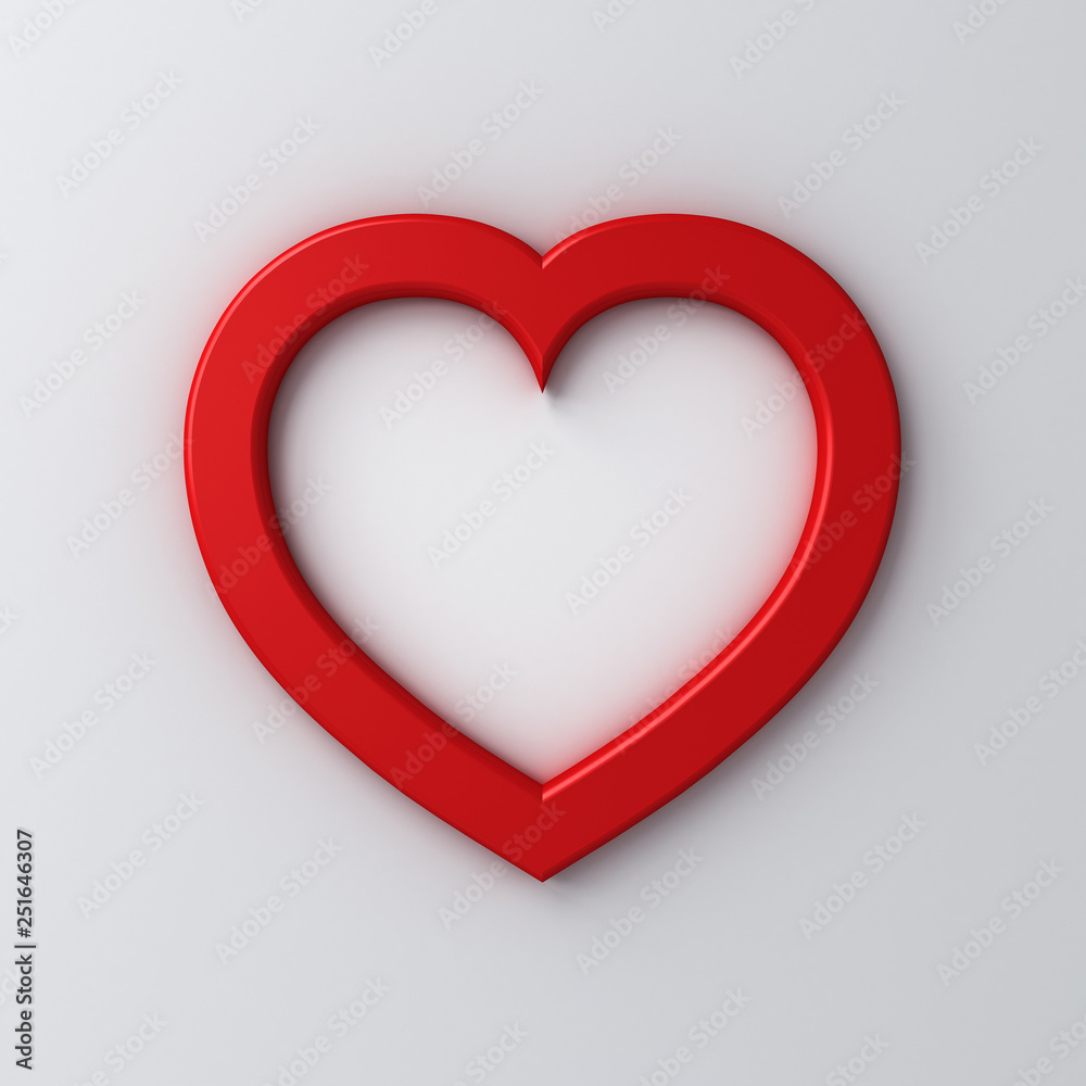 Aufkleber red heart isolated on white wall background with shadow for valentine's day 3d rendering