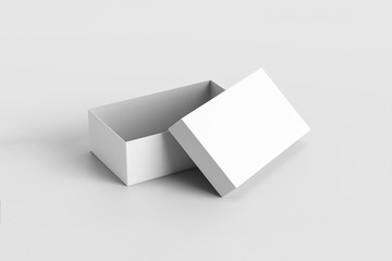 Realistic White Blank Shoe Boxes, isolated on soft gray background. Mock-up for your design.3D rendering.