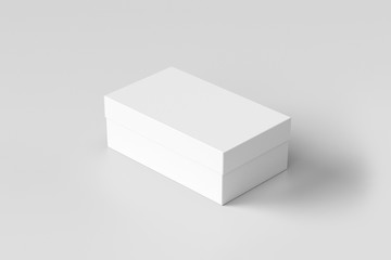 Realistic White Blank Shoe Box, isolated on soft gray background. Mock-up for your design.3D rendering.