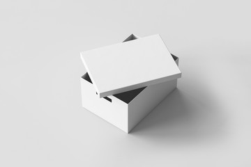 Realistic White Blank Cardboard Boxes isolated on white background. Mock-up to easy change colors. Ready for your design. 3D rendering.Storage Box Mock up.