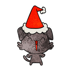 happy little dog textured cartoon of a wearing santa hat