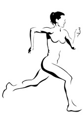 Fototapeta na wymiar Woman athletes on running race on white background