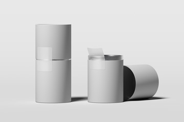 White cardboard Tube Tin can Mockup, cylindrical Packaging, 3d rendering