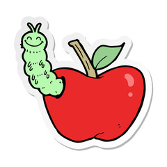sticker of a cartoon apple with bug