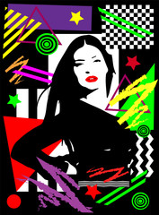 Portrait of a girl, pop art background gold color vector 