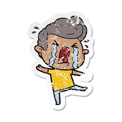 distressed sticker of a cartoon crying man