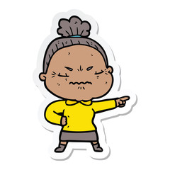 sticker of a cartoon annoyed old lady