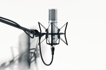 Close up of microphone set up isolated on white background. 3d rendering.