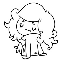 line drawing of a cute kawaii girl