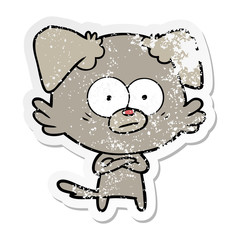 distressed sticker of a nervous dog cartoon
