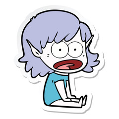 sticker of a cartoon shocked elf girl