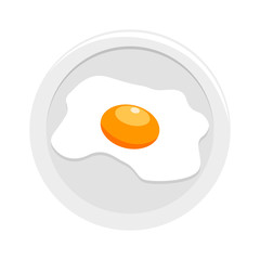 Fried egg for breakfast, lunch. Meal with yolk. Top view. Vector cartoon design