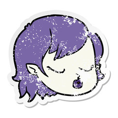 distressed sticker of a cartoon vampire girl face