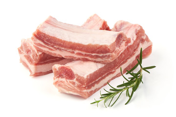 Veal Ribs with rosemary, close-up, isolated on white background