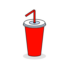 Soda cup with straw isolated on white background. Lemonade drink. Fast food concept. Vector cartoon design