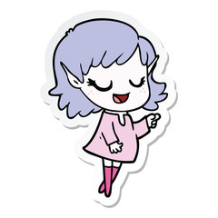 Obraz premium sticker of a happy cartoon elf girl pointing