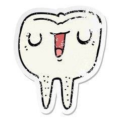 distressed sticker of a cartoon happy tooth
