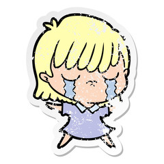Obraz premium distressed sticker of a cartoon woman crying