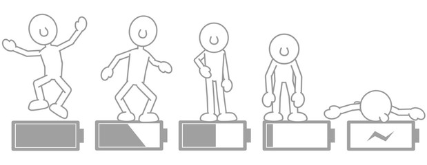 Energiehaushalt, Leistungsabnahme, Burnout, Männchen, weiss, 2d Abbildung
