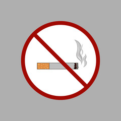 Icon of smoking cigarette. In a red squared circle. No smoking . vector illustration