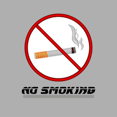 Sign of no smoking. Cigarette on a white background in a red circle. Vector illustration