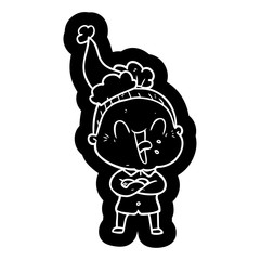 cartoon icon of a happy old woman wearing santa hat