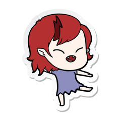 sticker of a cartoon laughing vampire girl