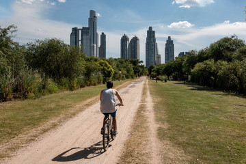 View from the reserva ecologica to the skyline Puerto Madero / Buenos Aires Argentina