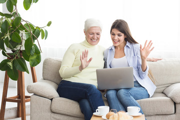 Senior woman and daughter having video call on laptop