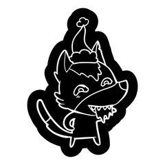 cartoon icon of a hungry wolf wearing santa hat