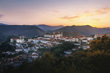 Aerial view of Ouro Preto City at sunset - Minas Gerais, Brazil