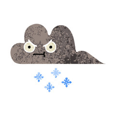 retro illustration style cartoon storm snow cloud