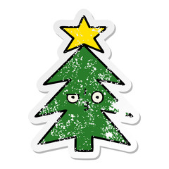 Fototapeta premium distressed sticker of a cute cartoon christmas tree