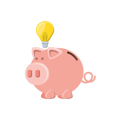 saving piggy with light bulb isolated icon