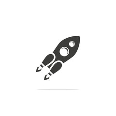 Monochrome vector illustration of rocket icon isolated on white background.