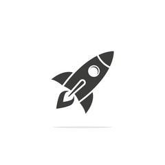 Monochrome vector illustration of rocket icon isolated on white background.