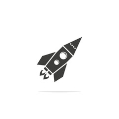 Monochrome vector illustration of rocket icon isolated on white background.