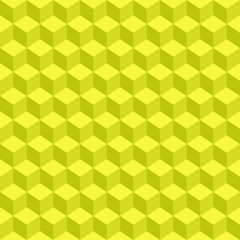 Yellow 3d cubes with a shadow in a perspective view. Seamless pattern. Vector background.