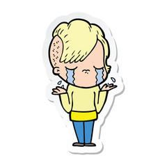 sticker of a cartoon crying girl