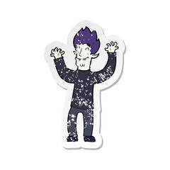 retro distressed sticker of a cartoon happy vampire man