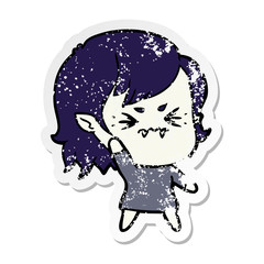 distressed sticker of a annoyed cartoon vampire girl