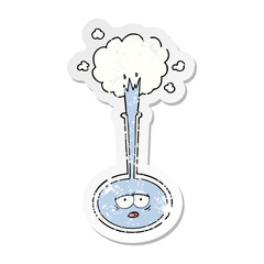 distressed sticker of a cartoon tired science experiment