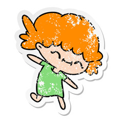 distressed sticker cartoon of cute kawaii girl