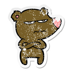 distressed sticker of a annoyed bear cartoon