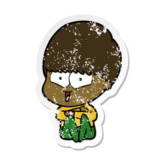 distressed sticker of a cartoon happy boy