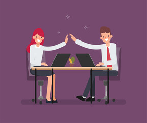 Obraz premium Businessman and businesswoman co working character. Animation scene business people colleague. Animation scene for motion graphic.