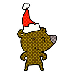 female bear comic book style illustration of a wearing santa hat