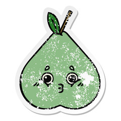 distressed sticker of a cute cartoon green pear