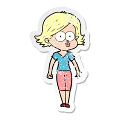 distressed sticker of a cartoon girl pouting